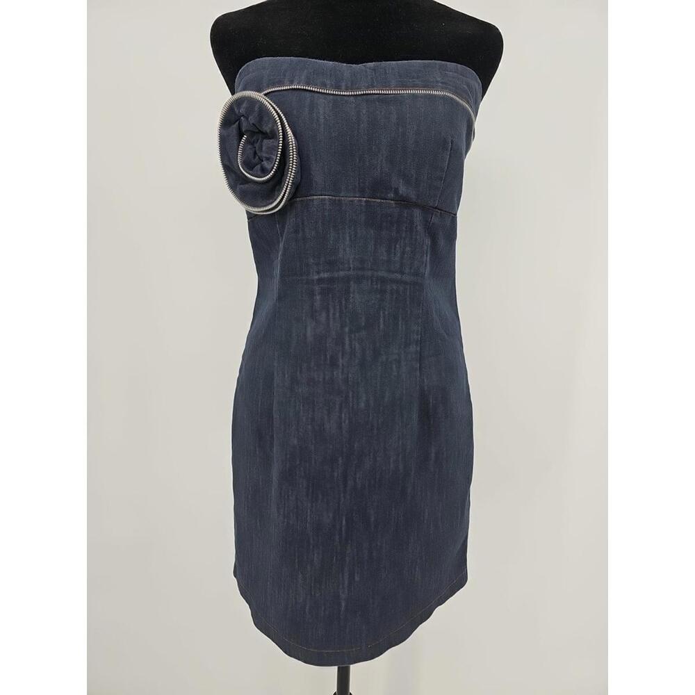 San Julian Vintage Y2K 90s‎ Denim Mini Dress With Zipper Rose And Detail